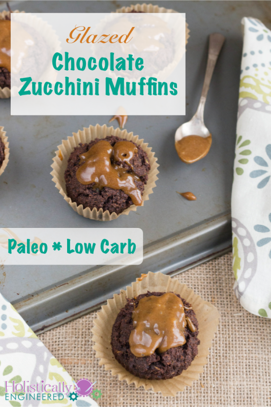 Glazed Chocolate Zucchini Muffins #paleo #lowcarb #grainfree